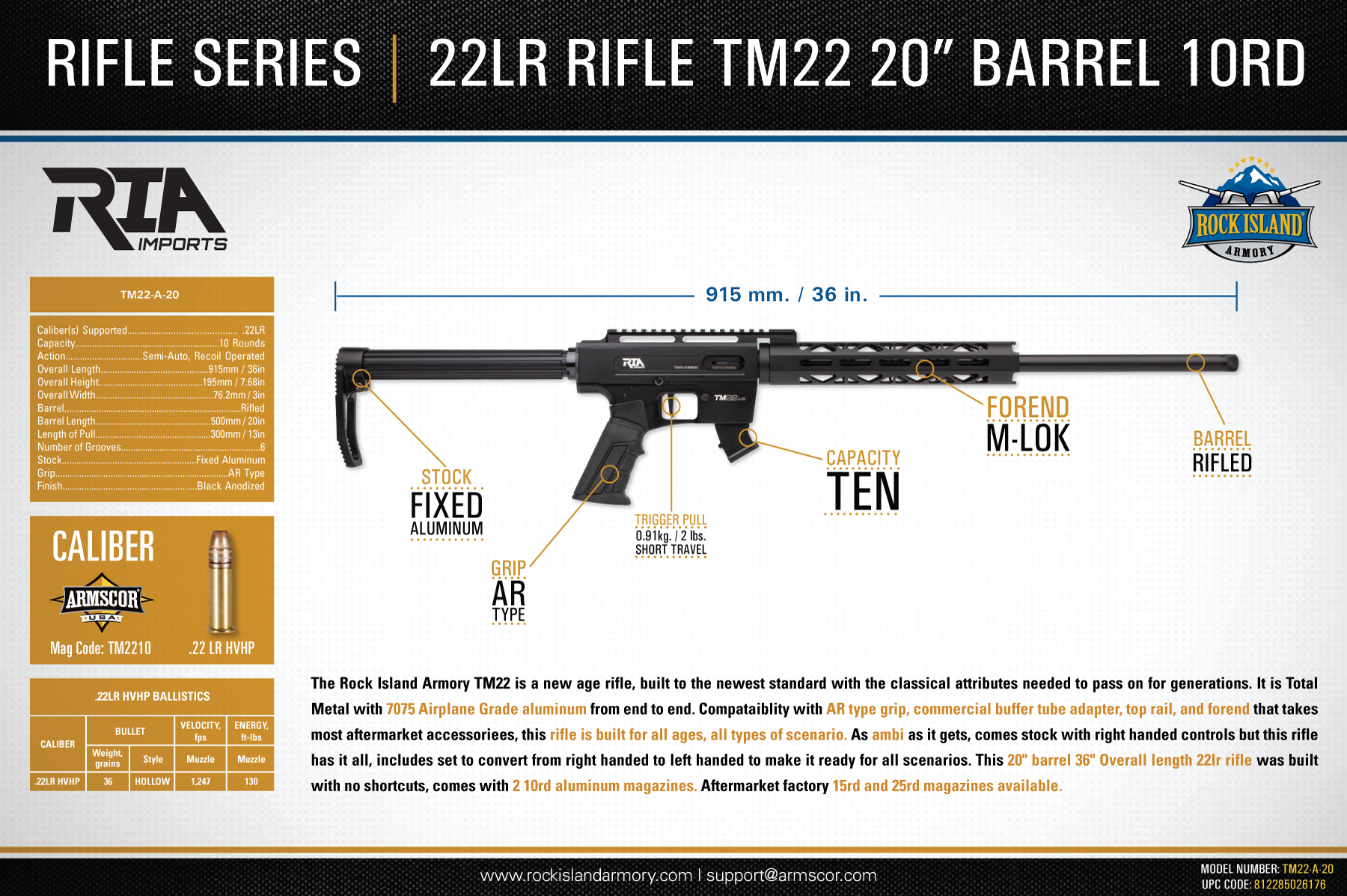 TM22 Rifle 20" 22LR 10rd